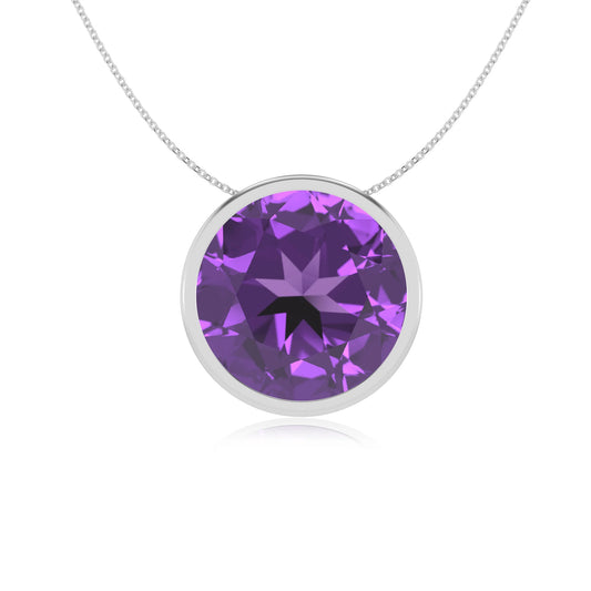 lab grown amethyst round solitaire necklaces in sterling silver 