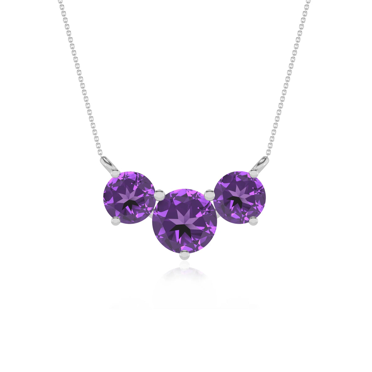 lab grown amethyst round solitaire v-bale necklaces in sterling silver 