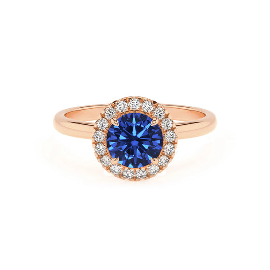 lab grown blue-sapphire round solitaire rings in rose gold 