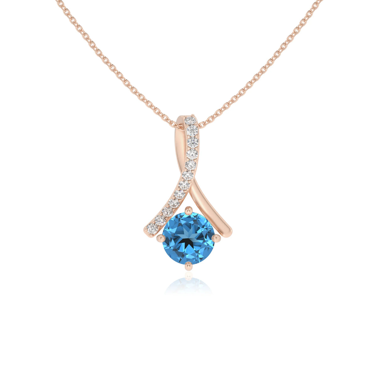 natural swiss-blue-topaz round solitaire necklaces in rose gold 