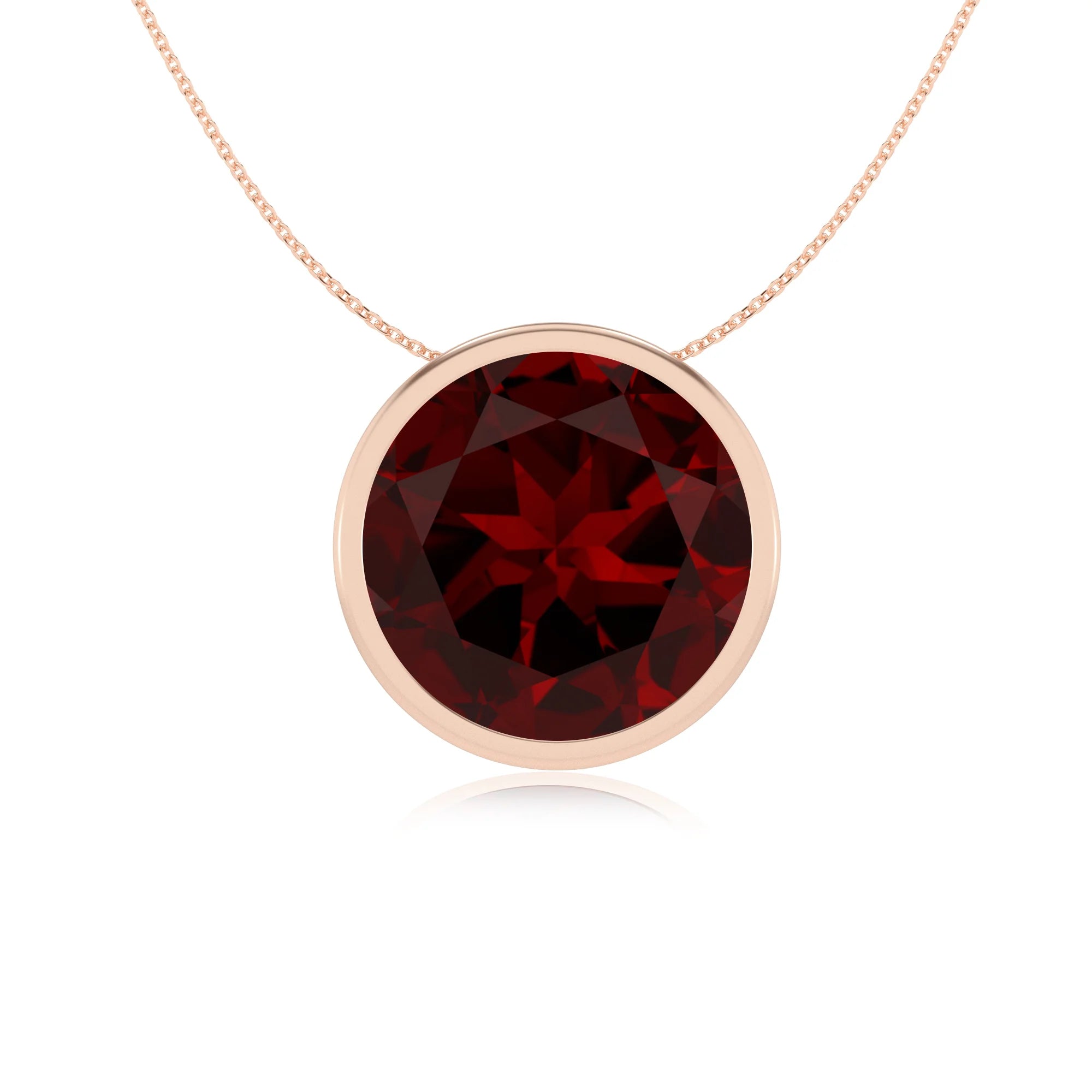 natural garnet round solitaire necklaces in rose gold 