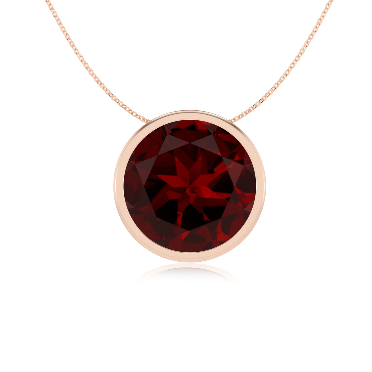 natural garnet round solitaire necklaces in rose gold 