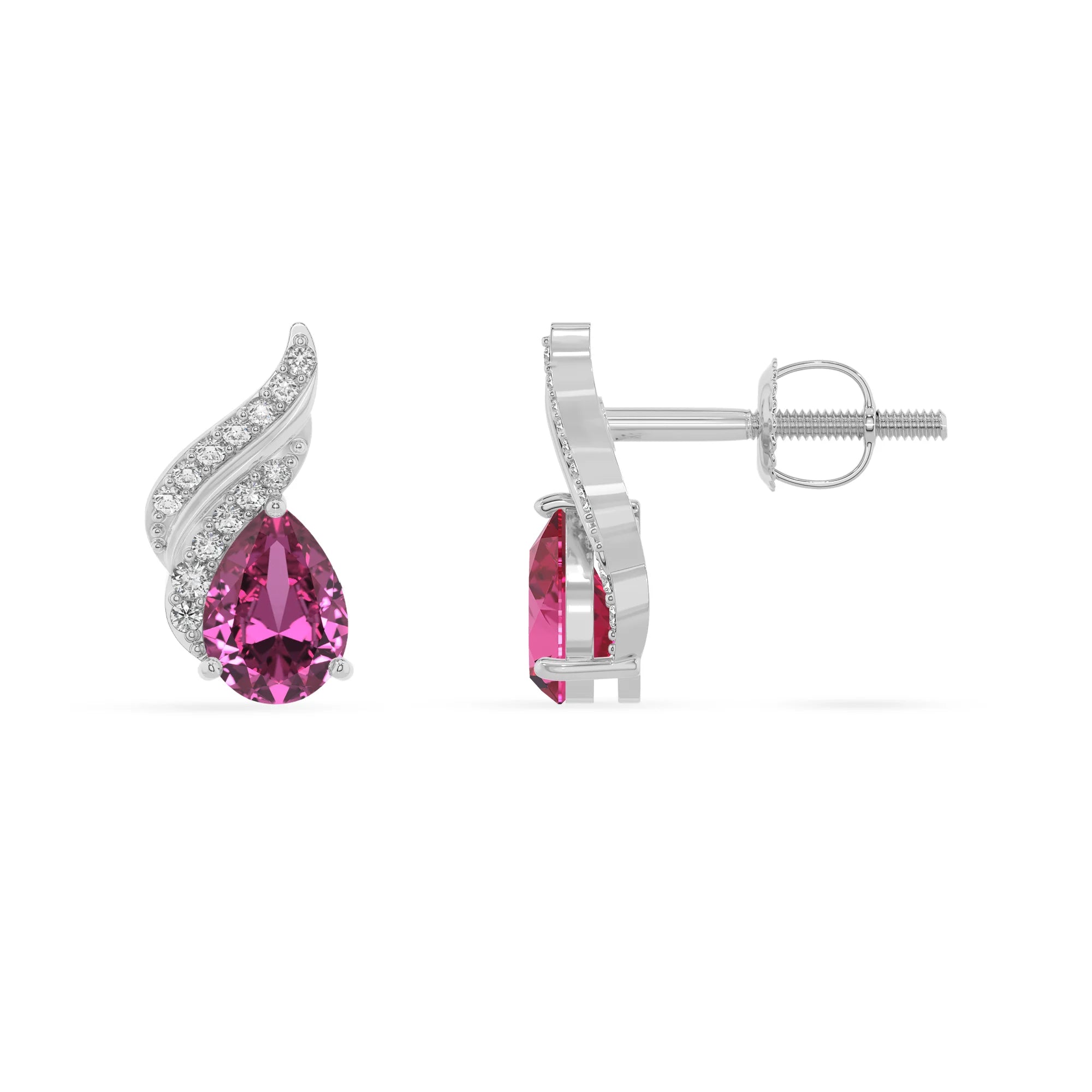 lab grown pink sapphire pear stud earrings in sterling silver 