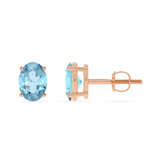 lab grown aquamarine oval stud earrings in rose gold 