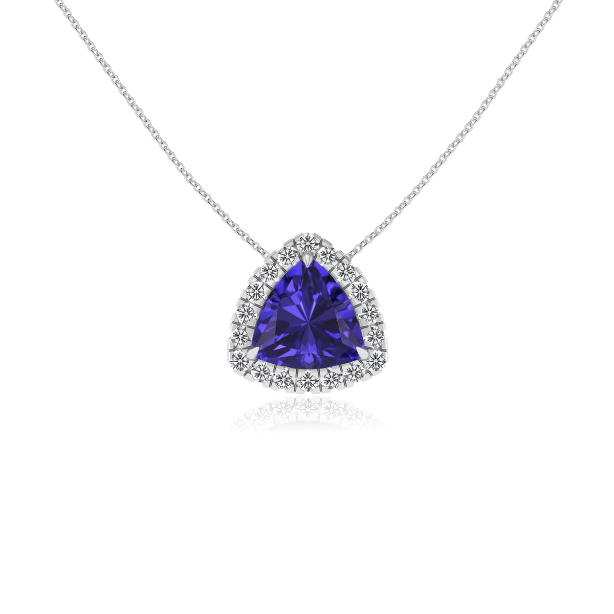 lab grown tanzanite trillion solitaire necklaces in platinum 