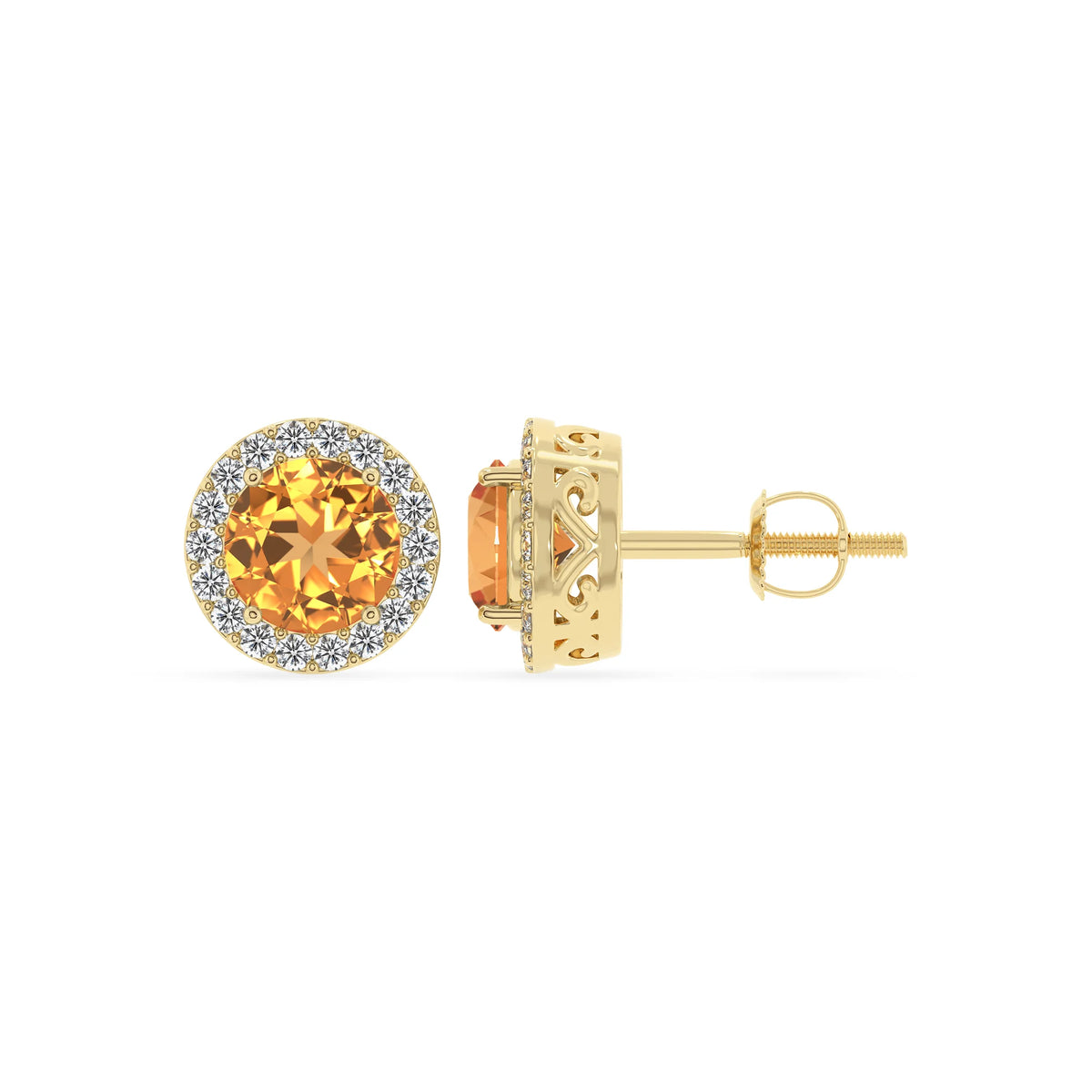 lab grown citrine round stud earrings in yellow gold 