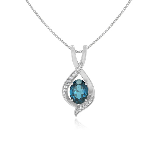 natural london-blue-topaz oval solitaire necklaces in platinum 