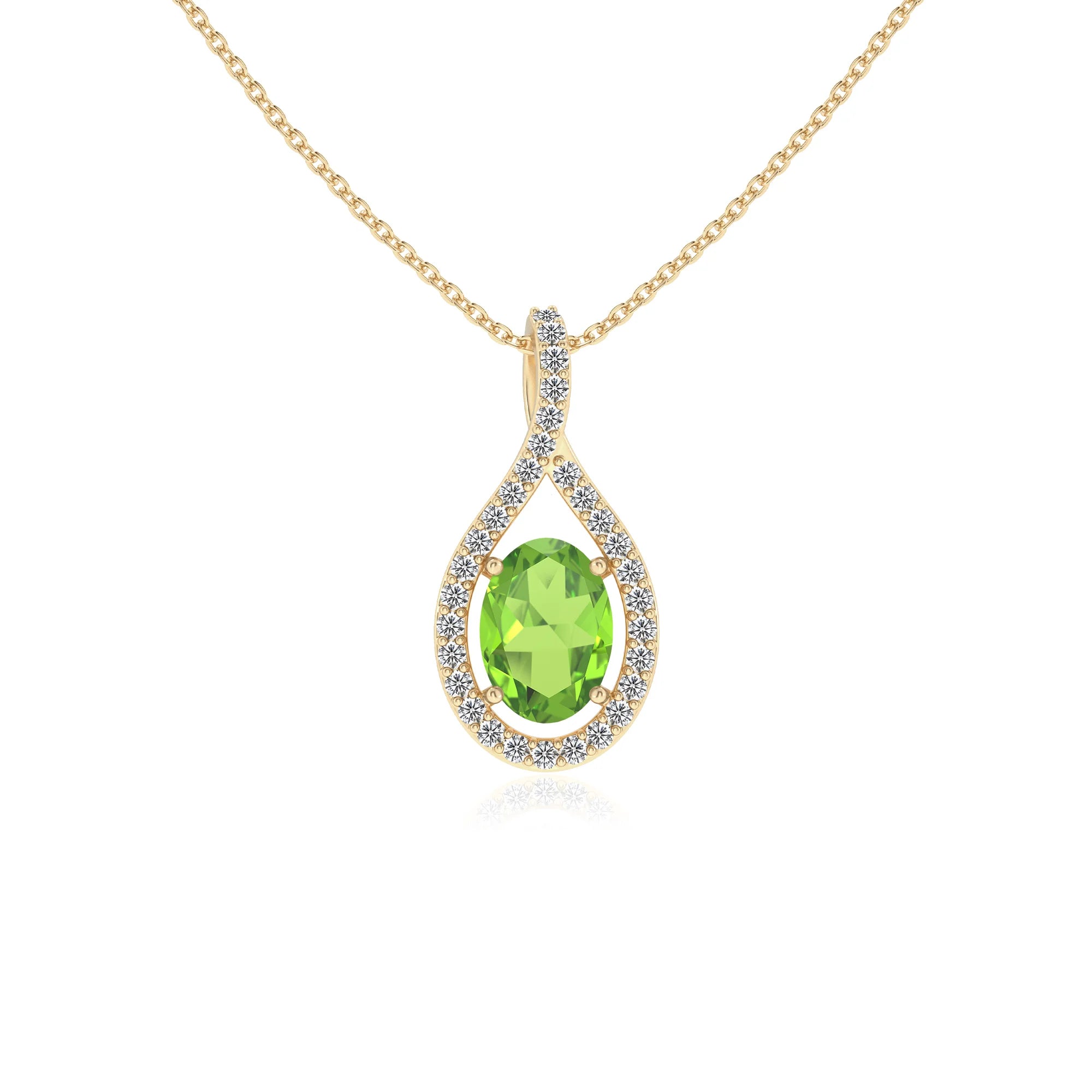 natural peridot oval solitaire necklaces in yellow gold 