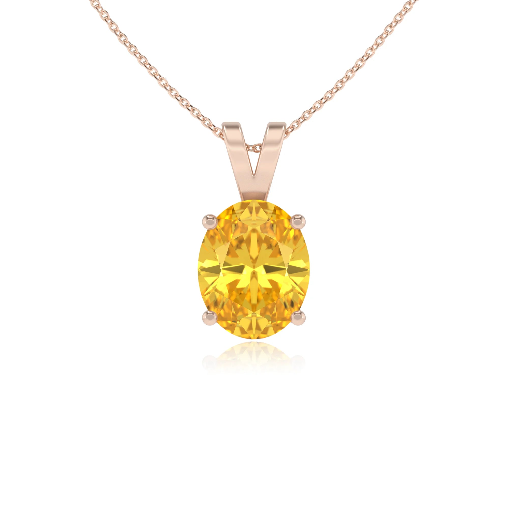 lab grown yellow-sapphire oval solitaire v-bale necklaces in rose gold 