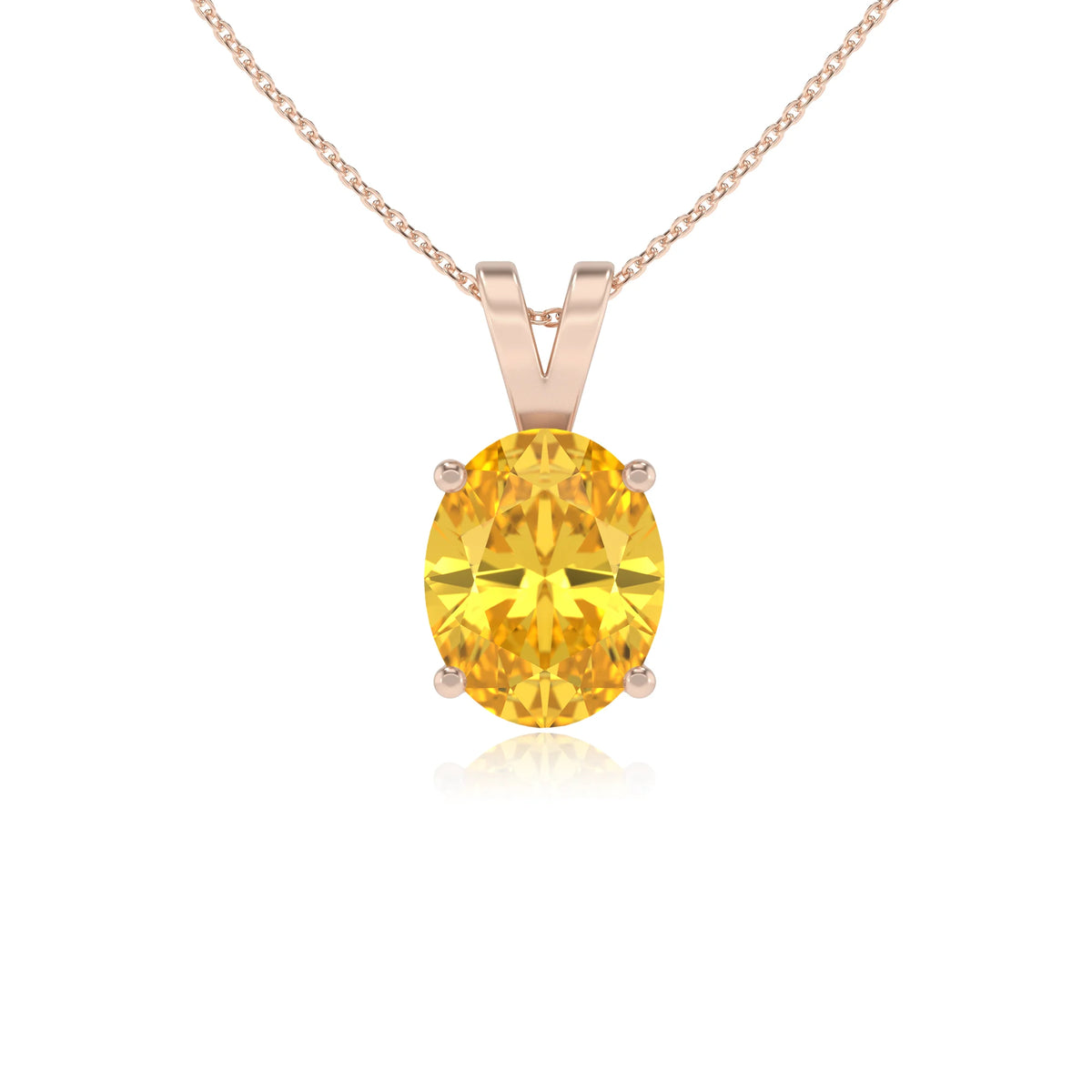 lab grown yellow-sapphire oval solitaire v-bale necklaces in rose gold 