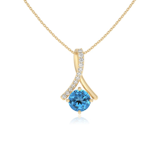 natural swiss-blue-topaz round solitaire necklaces in yellow gold 