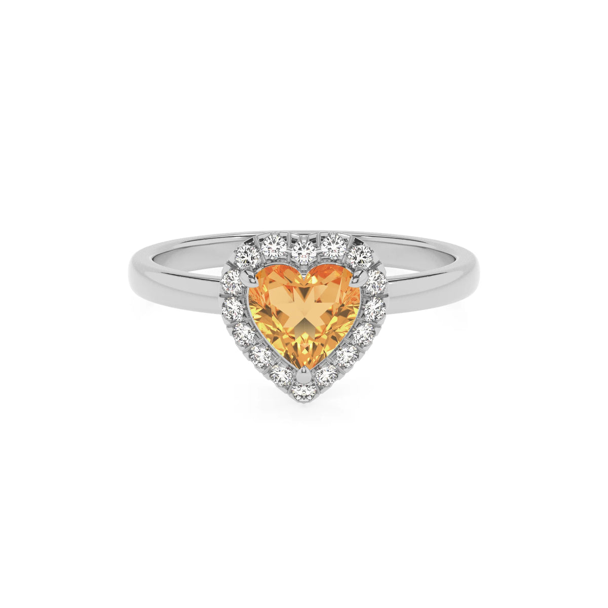 lab grown citrine heart solitaire rings in white gold 