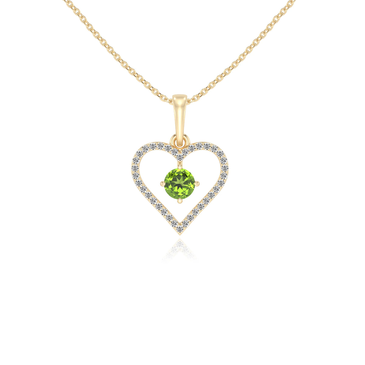 natural peridot round infinity necklaces in yellow gold 