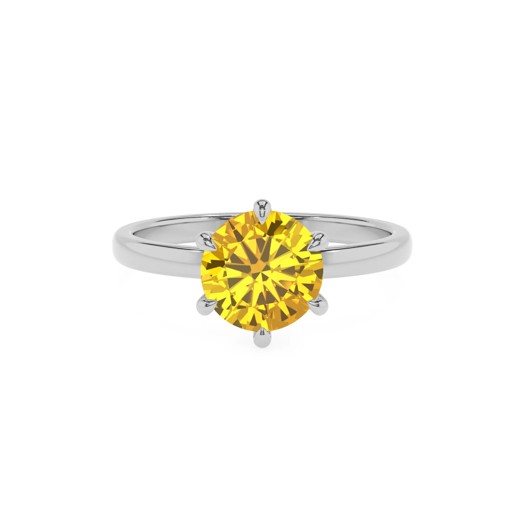 lab grown yellow-sapphire round solitaire rings in sterling silver 