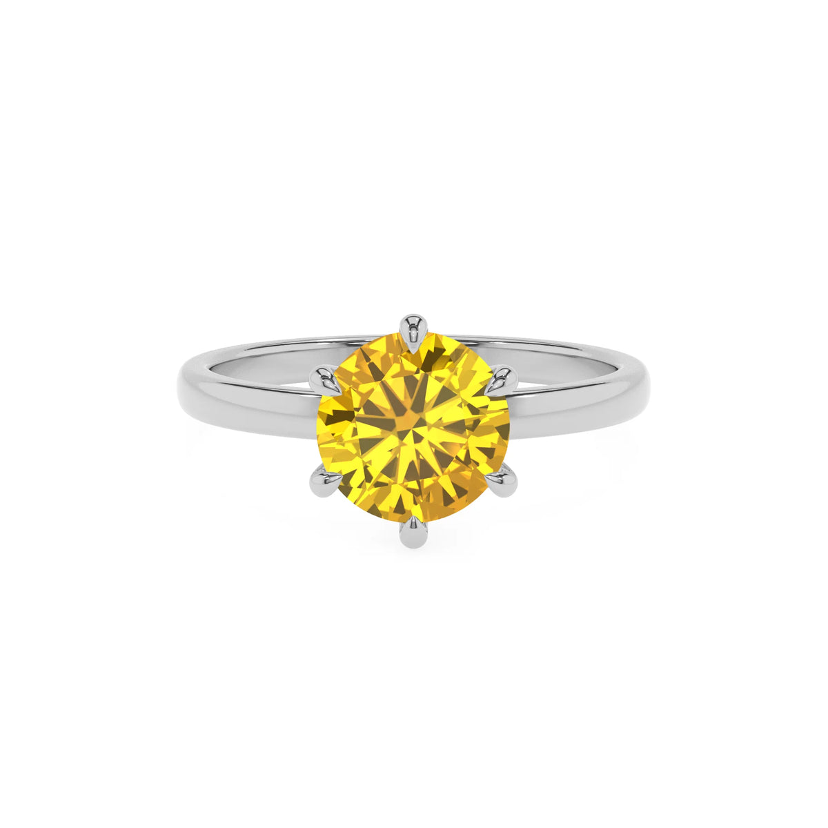 lab grown yellow-sapphire round solitaire rings in sterling silver 