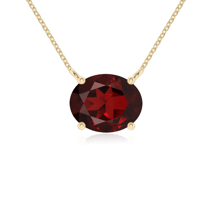 natural garnet oval solitaire necklaces in yellow gold 