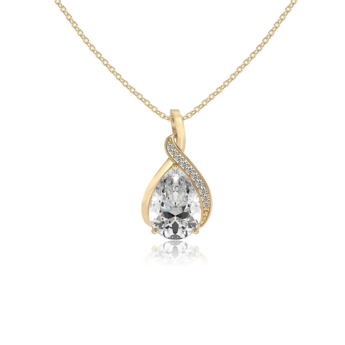 lab grown moissanite pear solitaire necklaces in yellow gold 