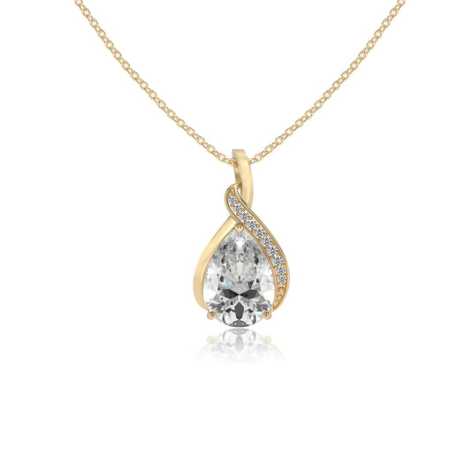 lab grown moissanite pear solitaire necklaces in yellow gold 