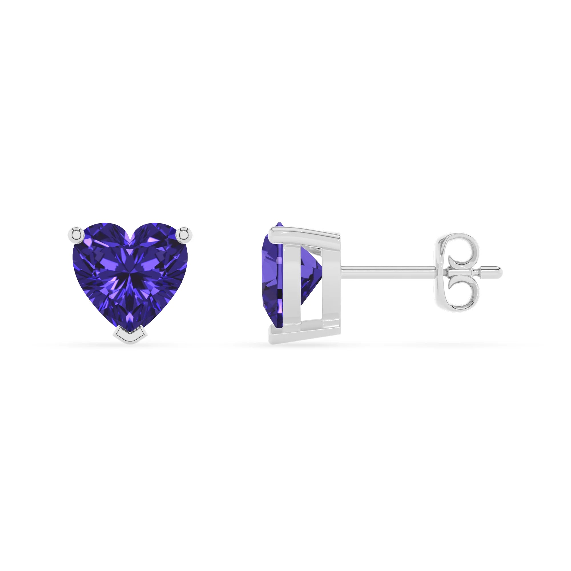 lab grown tanzanite heart stud earrings in white gold 