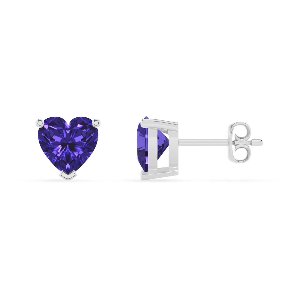 lab grown tanzanite heart stud earrings in white gold 