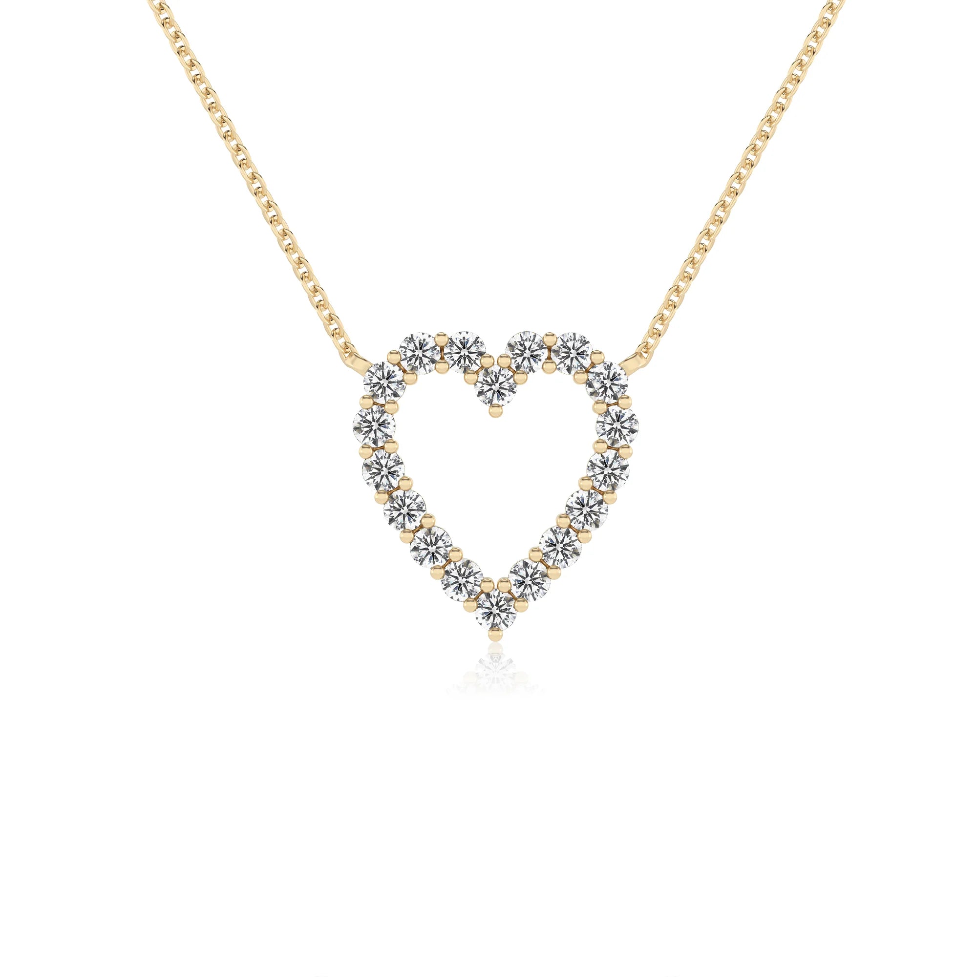 lab grown moissanite round v-bale necklaces in yellow gold 