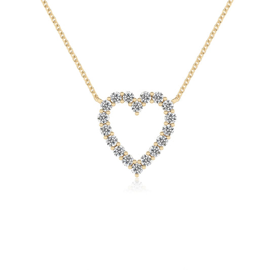 lab grown moissanite round v-bale necklaces in yellow gold 
