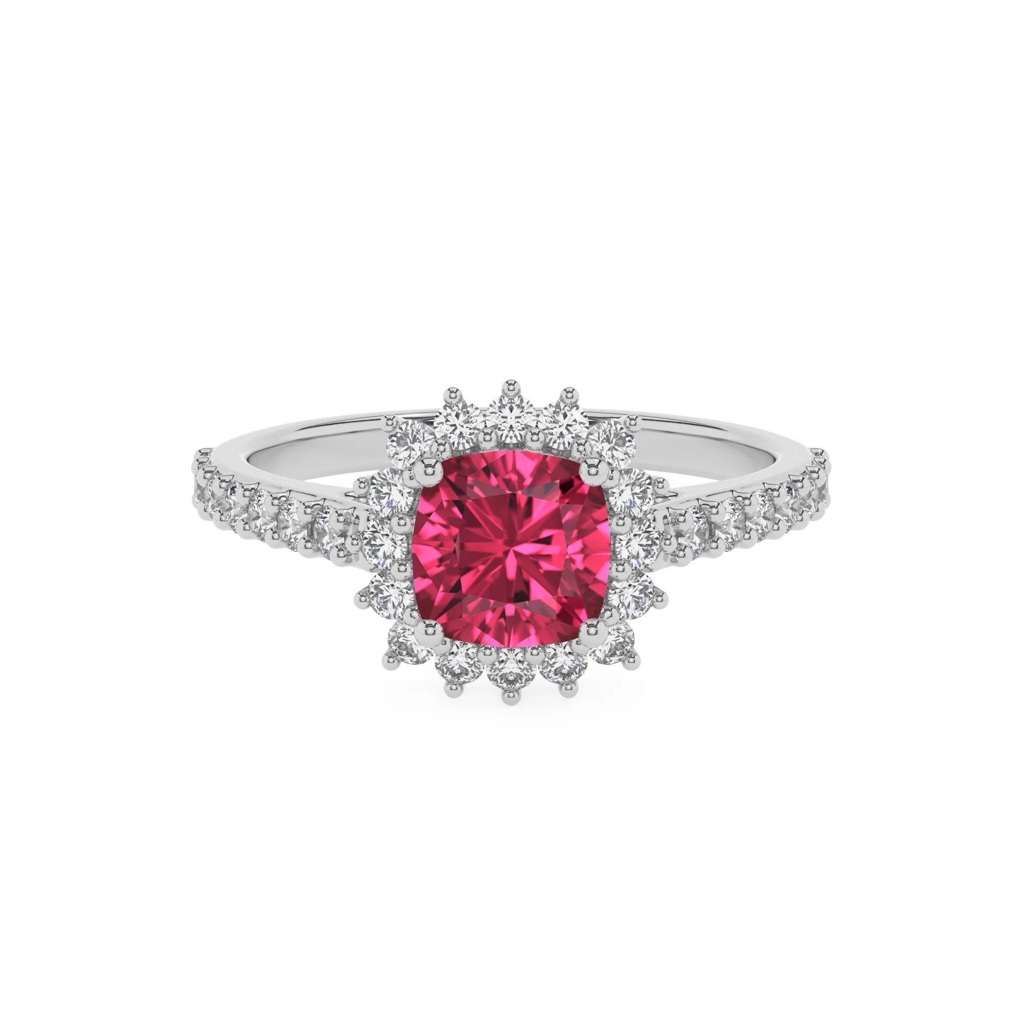 lab grown pink-tourmaline cushion solitaire rings in platinum 