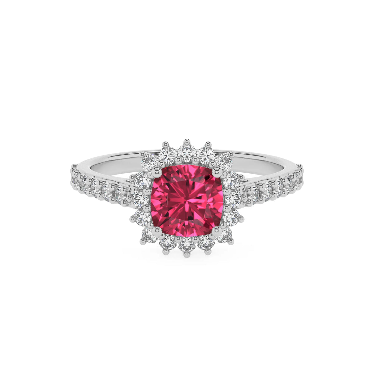 lab grown pink-tourmaline cushion solitaire rings in platinum 