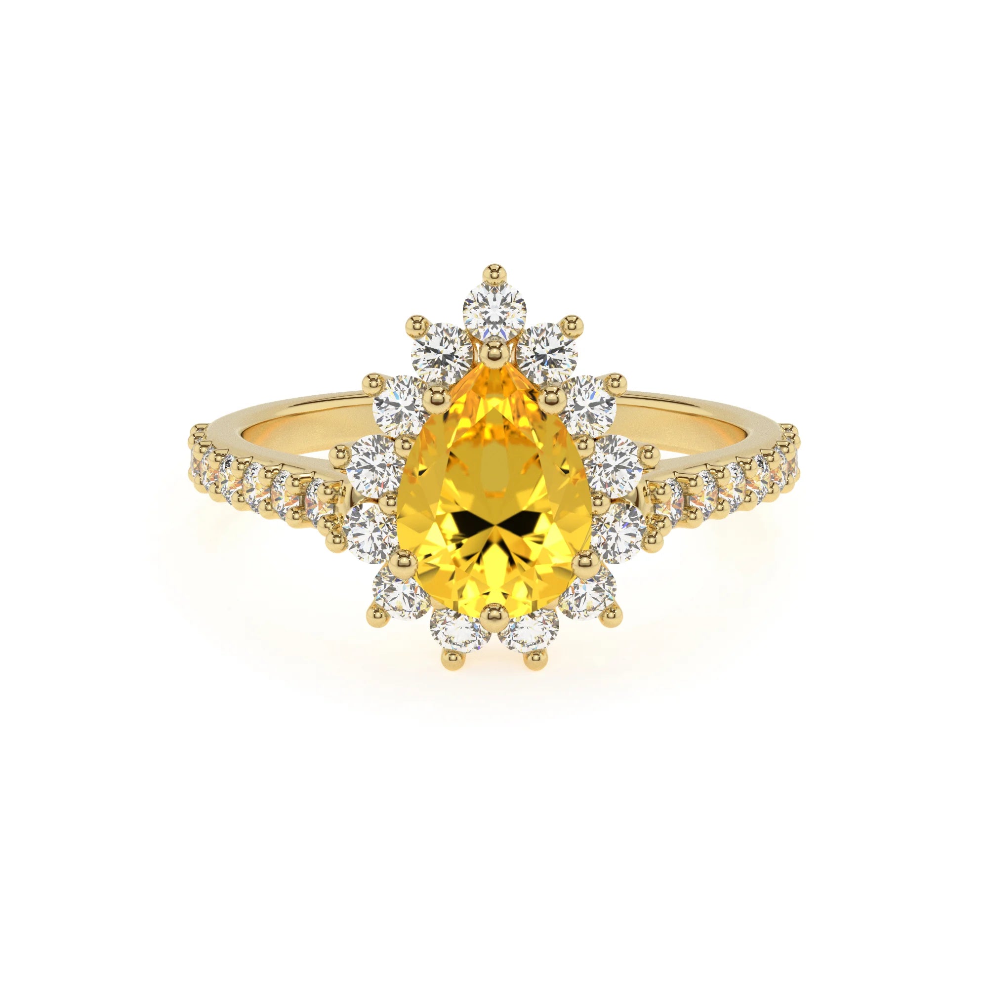 lab grown yellow-sapphire pear solitaire rings in yellow gold 