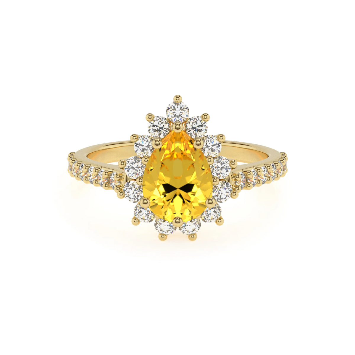lab grown yellow-sapphire pear solitaire rings in yellow gold 