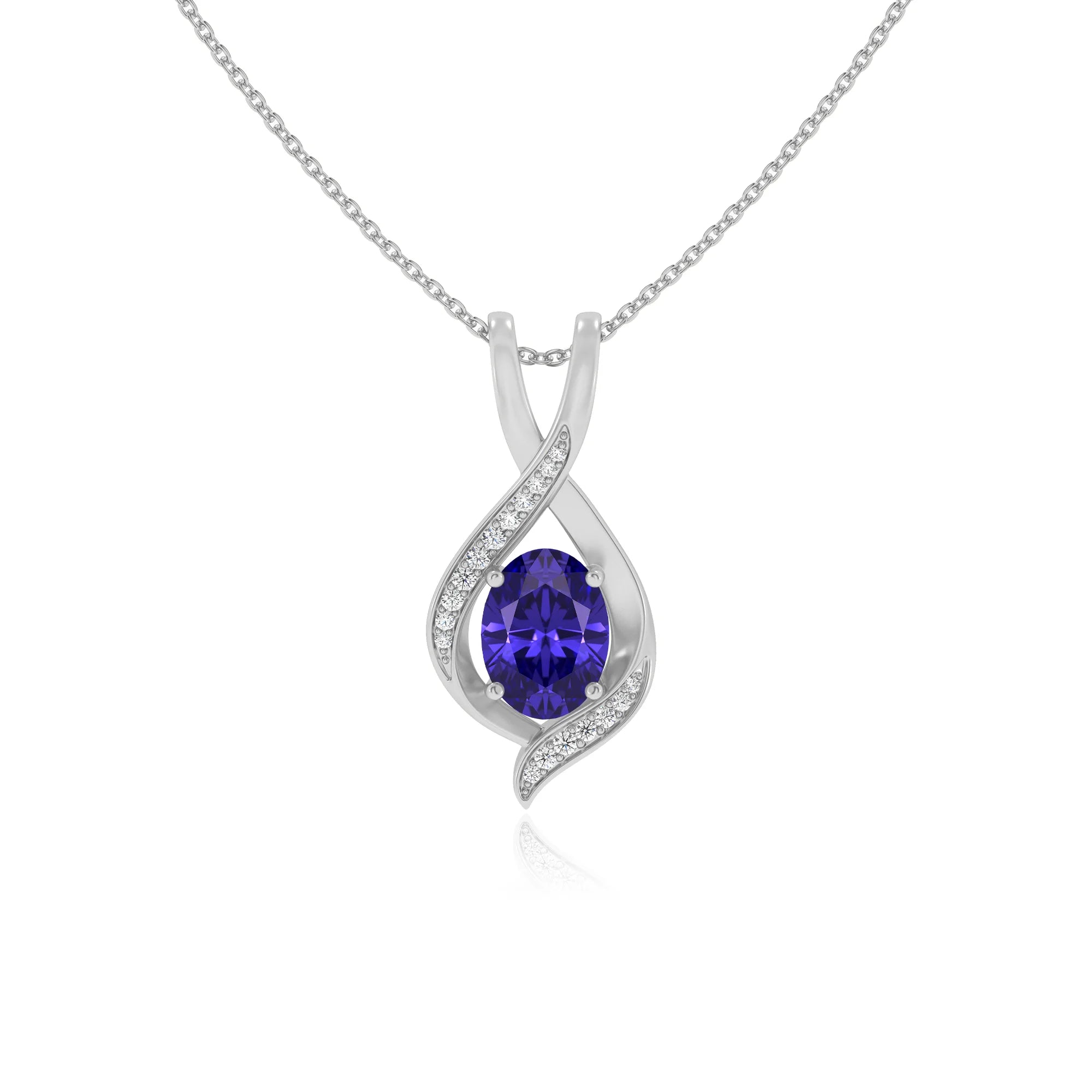 lab grown tanzanite oval solitaire necklaces in white gold 