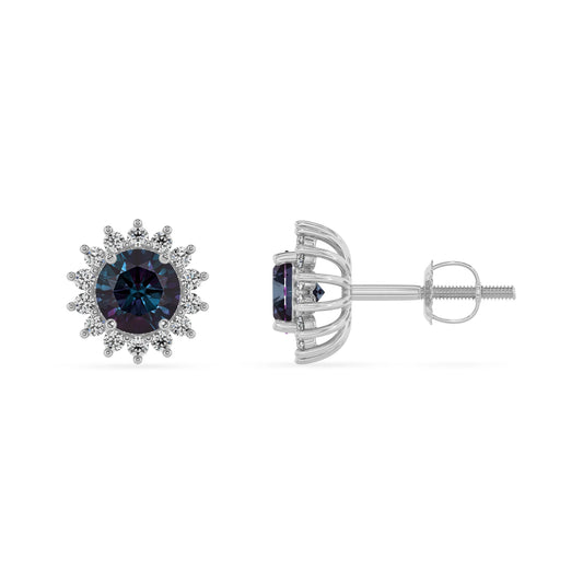 lab grown alexandrite round stud earrings in sterling silver 