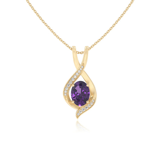 lab grown amethyst oval solitaire necklaces in yellow gold 