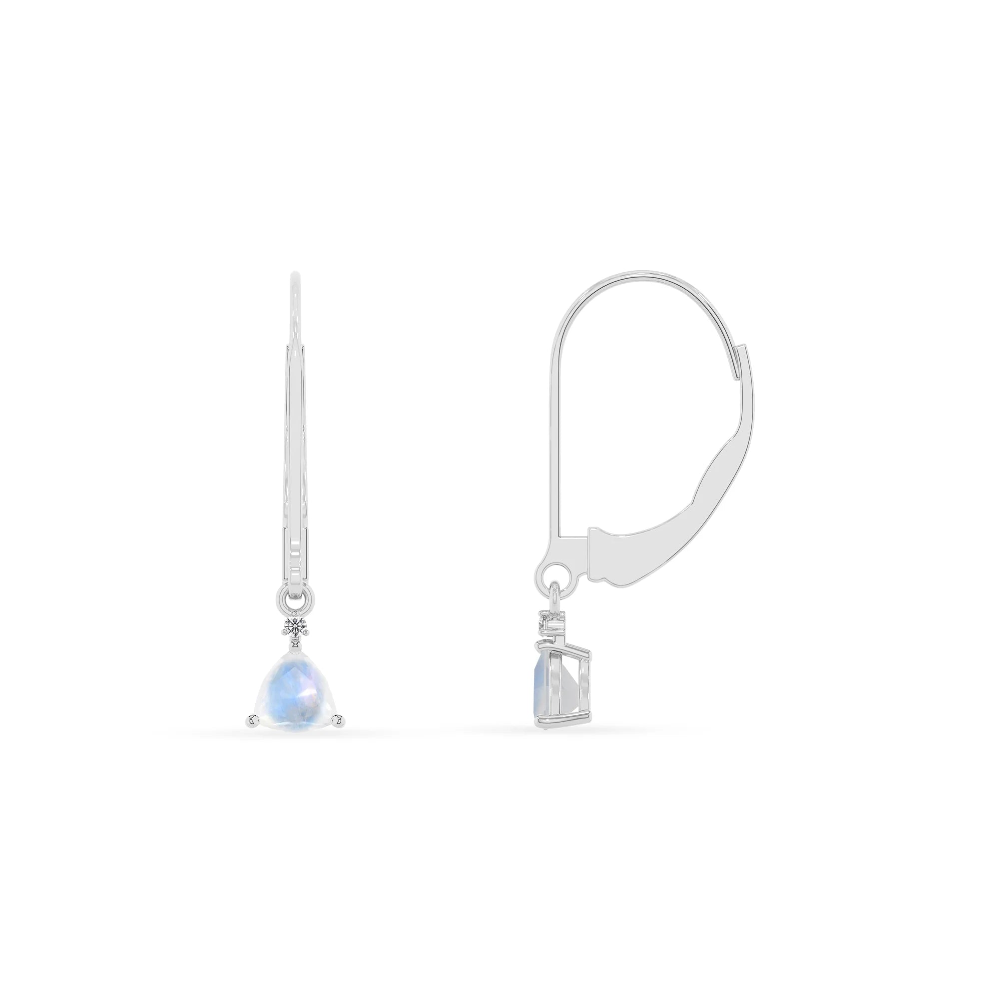 natural rainbow moonstone trillion drop earrings in sterling silver 