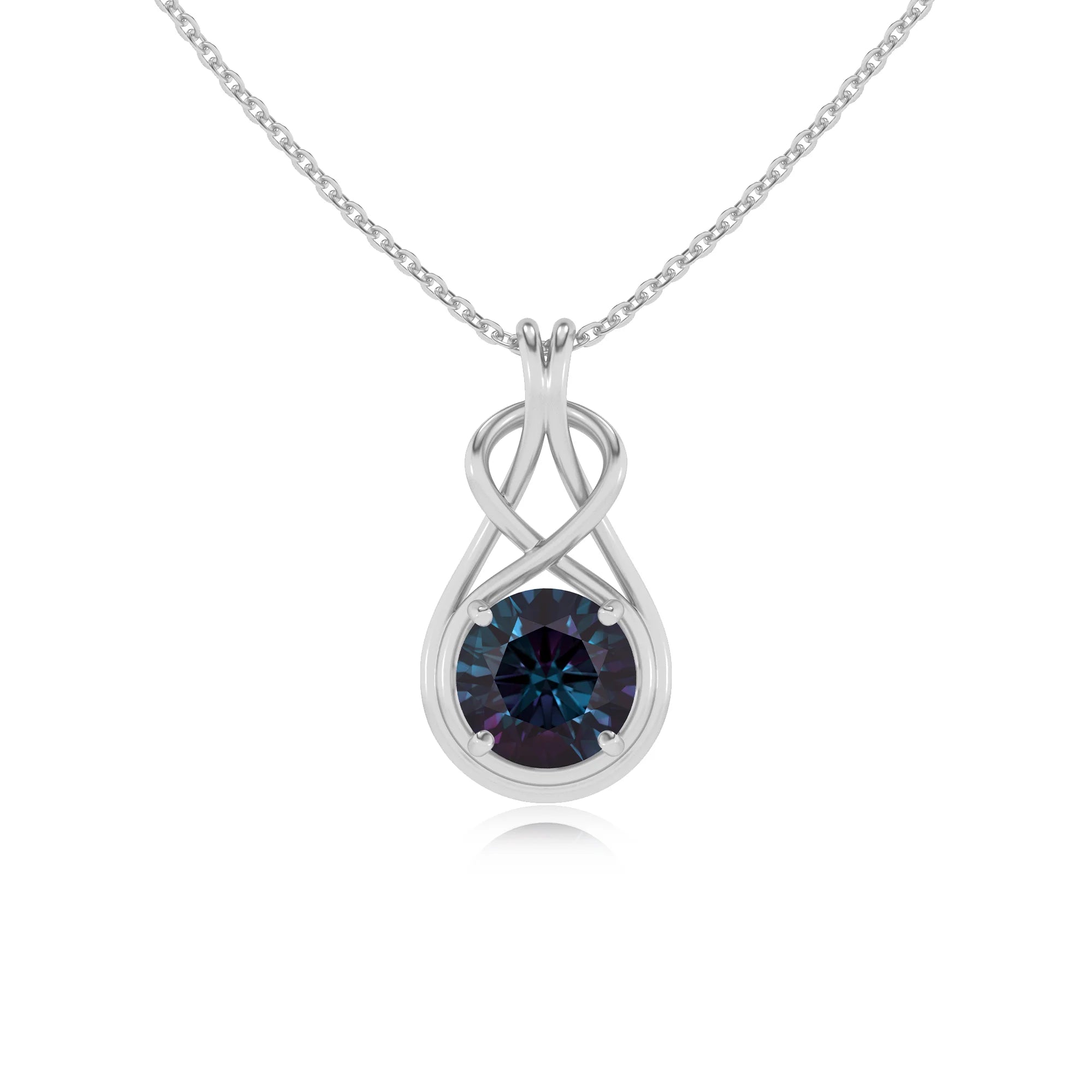 lab grown alexandrite round solitaire necklaces in sterling silver 