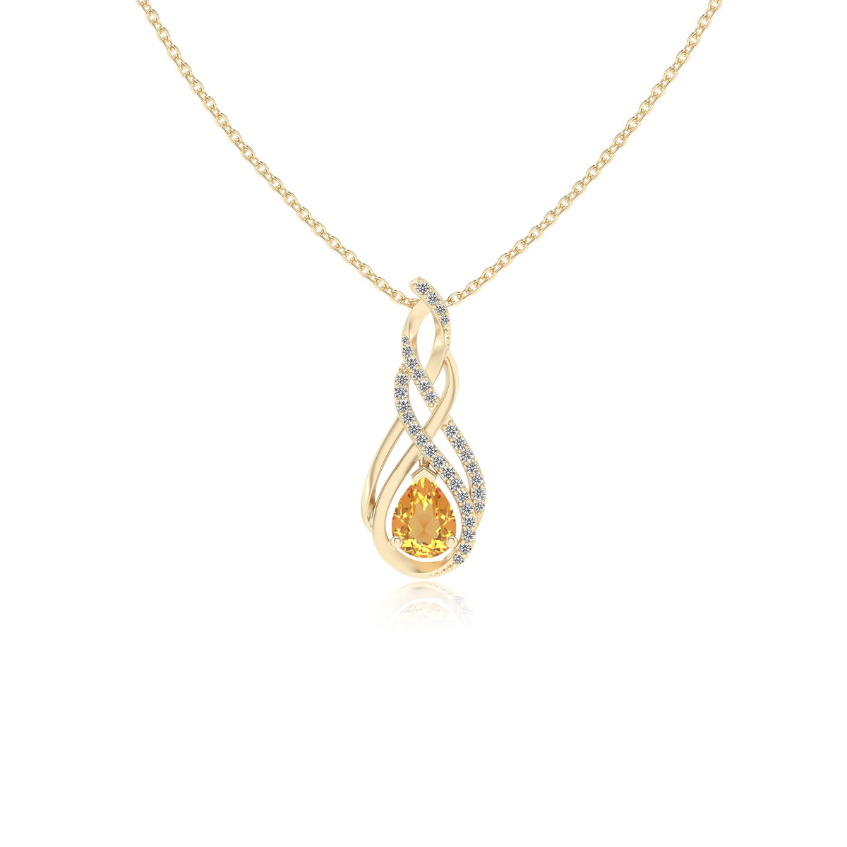 lab grown citrine pear solitaire necklaces in yellow gold 