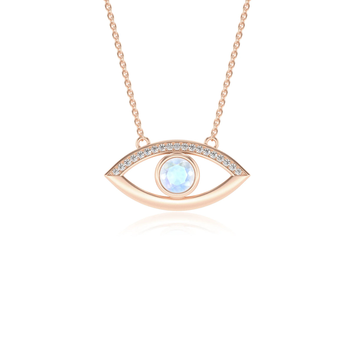 natural rainbow-moonstone round solitaire necklaces in rose gold 