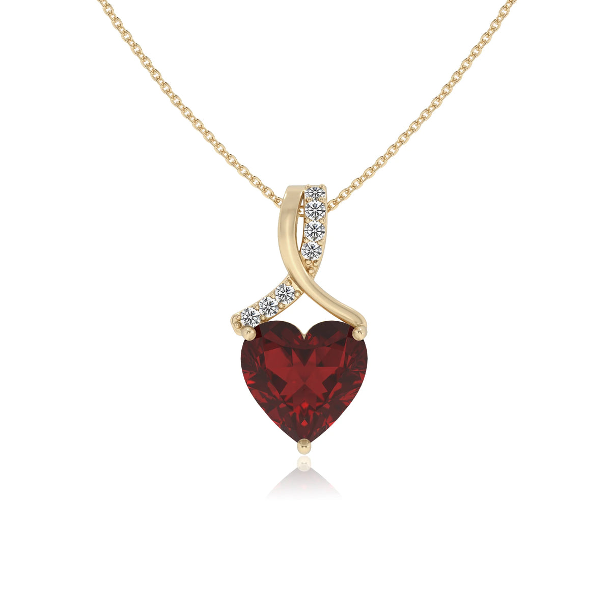 natural garnet heart solitaire necklaces in yellow gold 