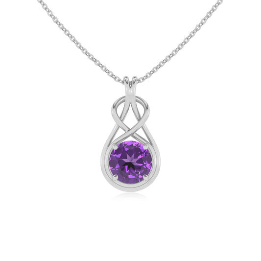 lab grown amethyst round solitaire necklaces in white gold 