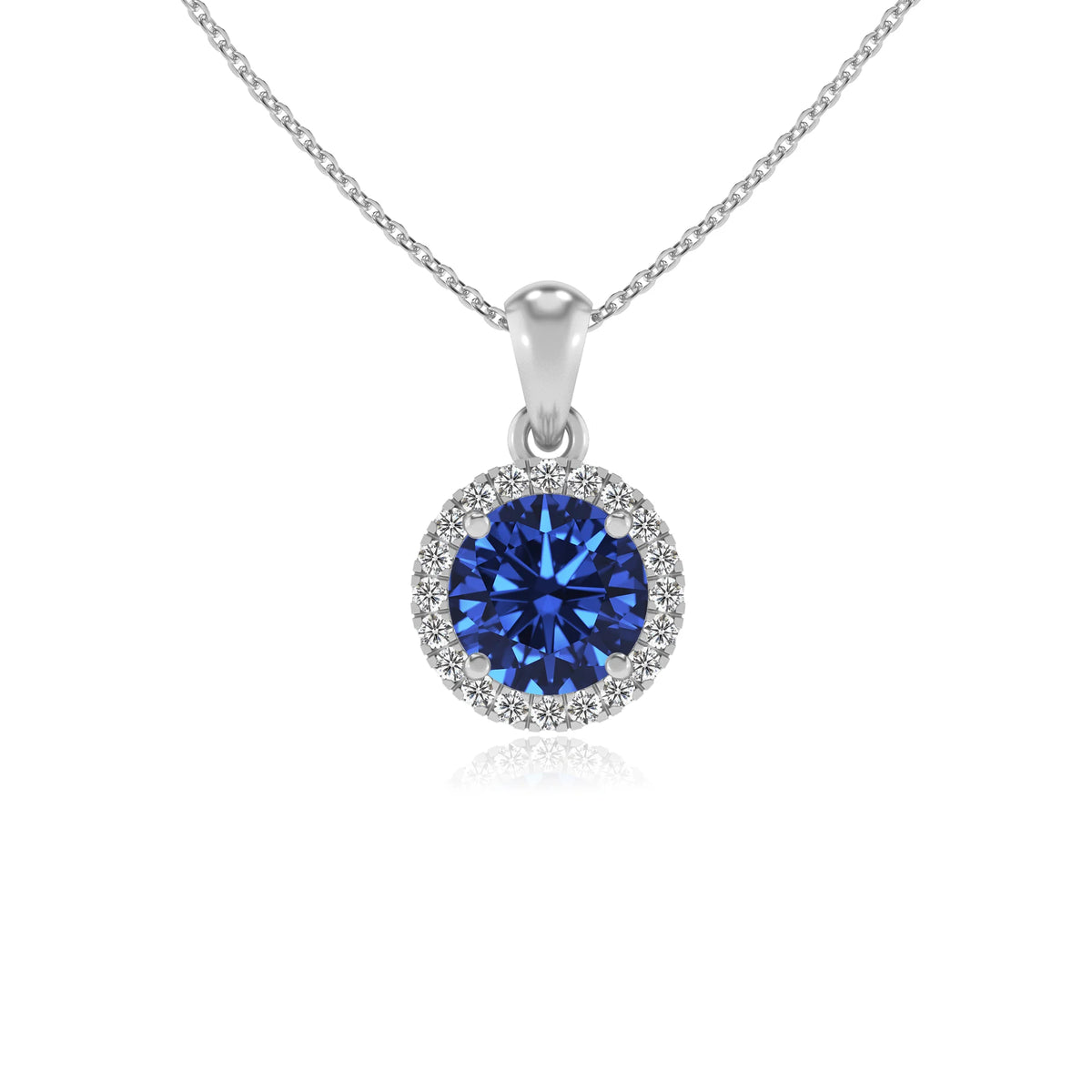lab grown blue-sapphire round solitaire necklaces in platinum 