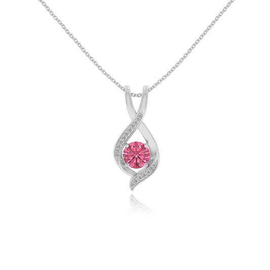 lab grown pink-tourmaline round solitaire necklaces in platinum 