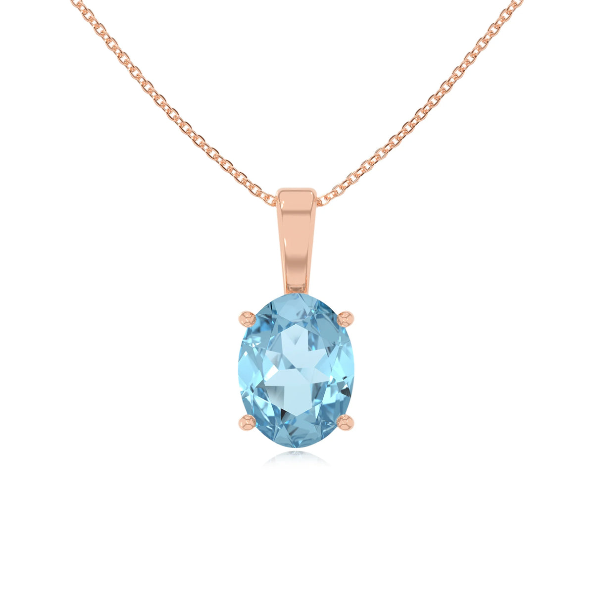 lab grown aquamarine oval solitaire necklaces in rose gold 