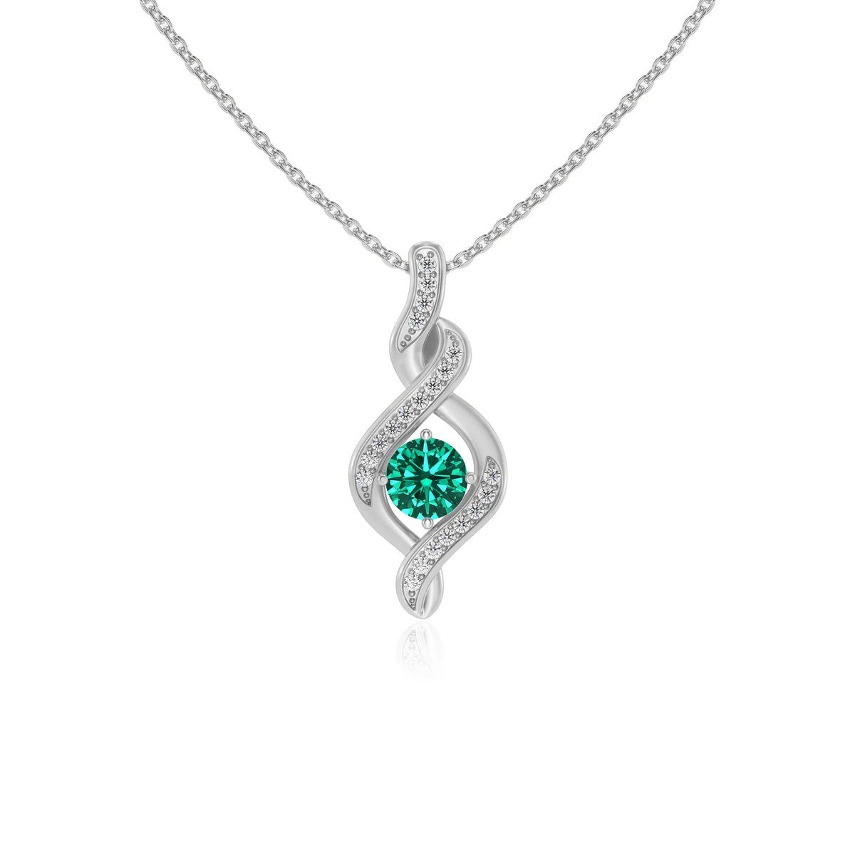 lab grown emerald round solitaire necklaces in white gold 