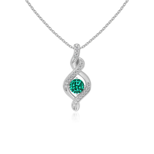 lab grown emerald round solitaire necklaces in white gold 
