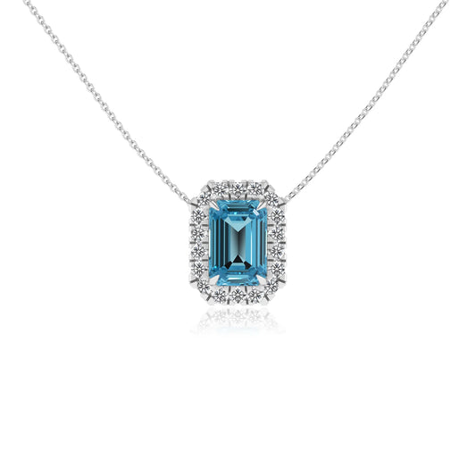 natural swiss blue topaz emerald cut solitaire necklaces in platinum 