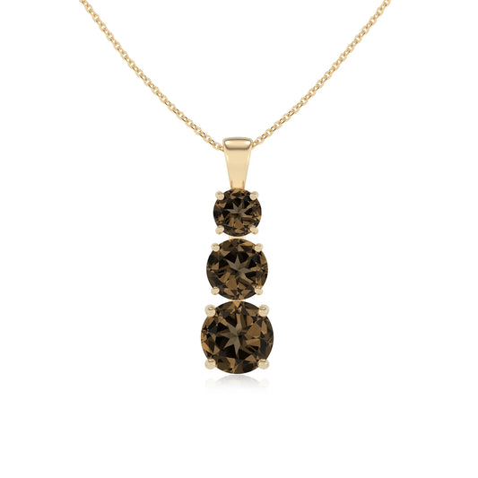 natural smoky-quartz round bar v-bale necklaces in yellow gold 