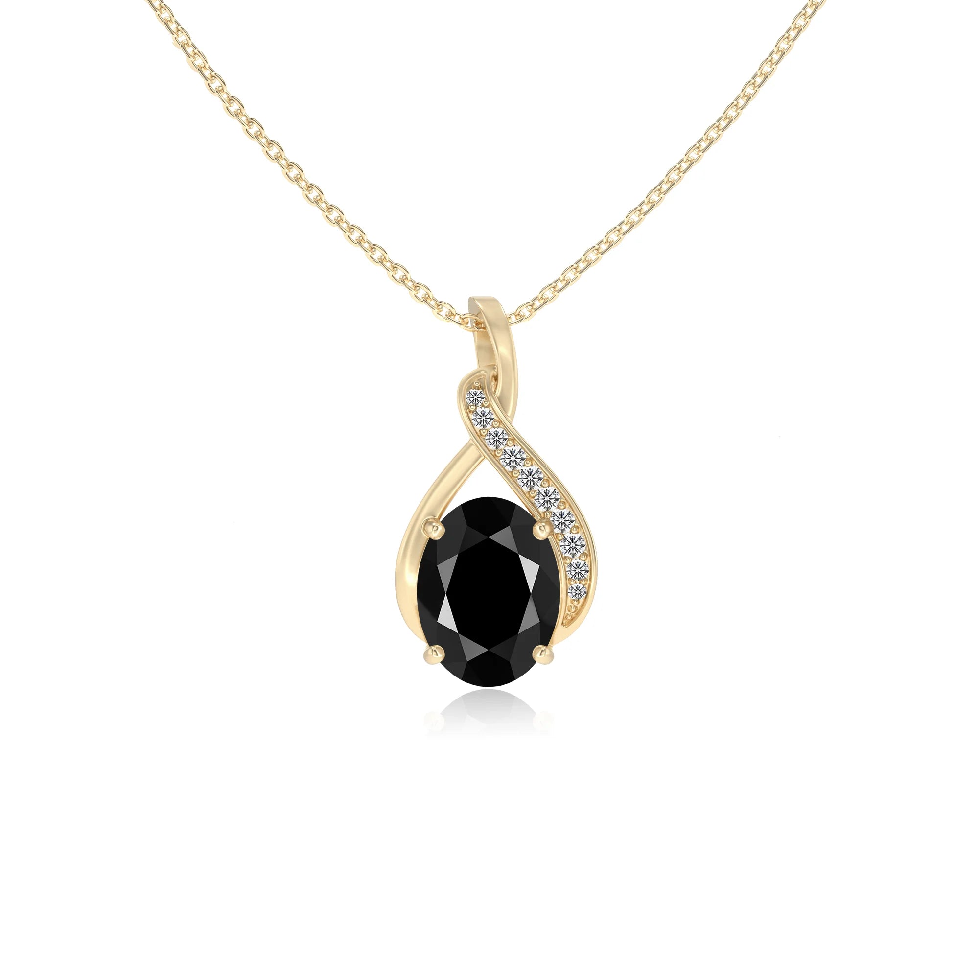 natural black-onyx oval solitaire necklaces in yellow gold 