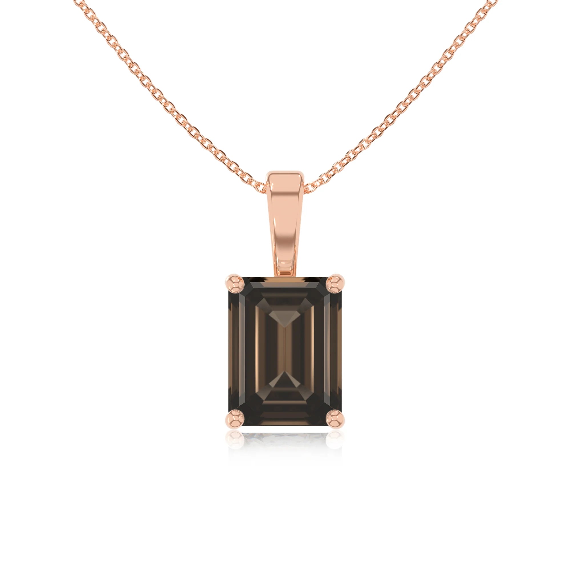 natural smoky-quartz emerald cut solitaire necklaces in rose gold 