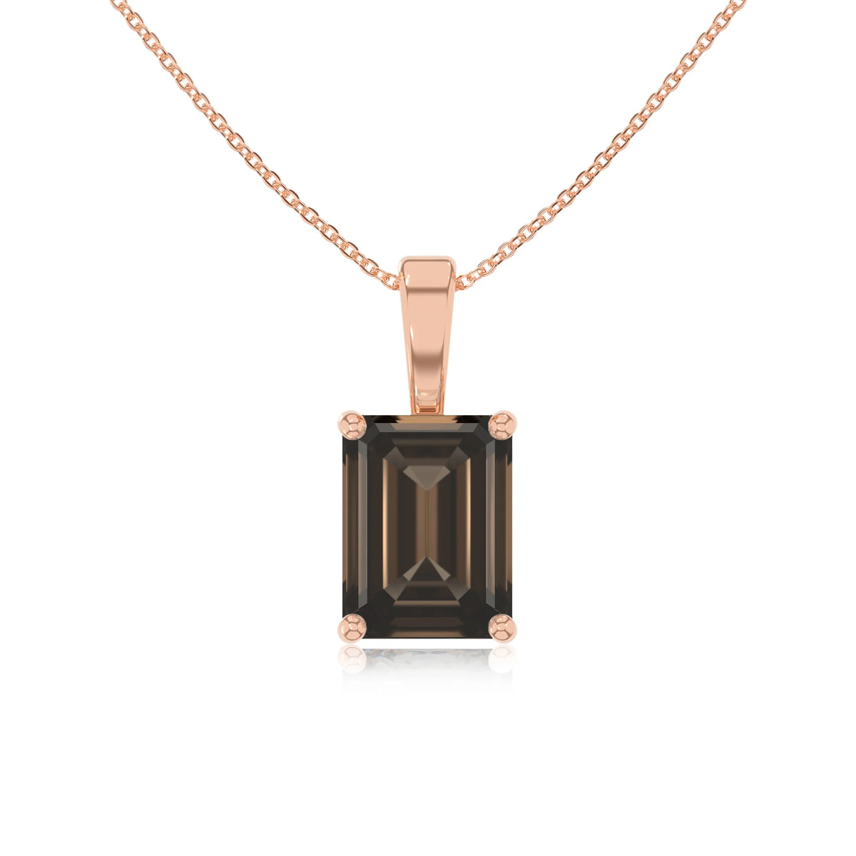 natural smoky-quartz emerald cut solitaire necklaces in rose gold 