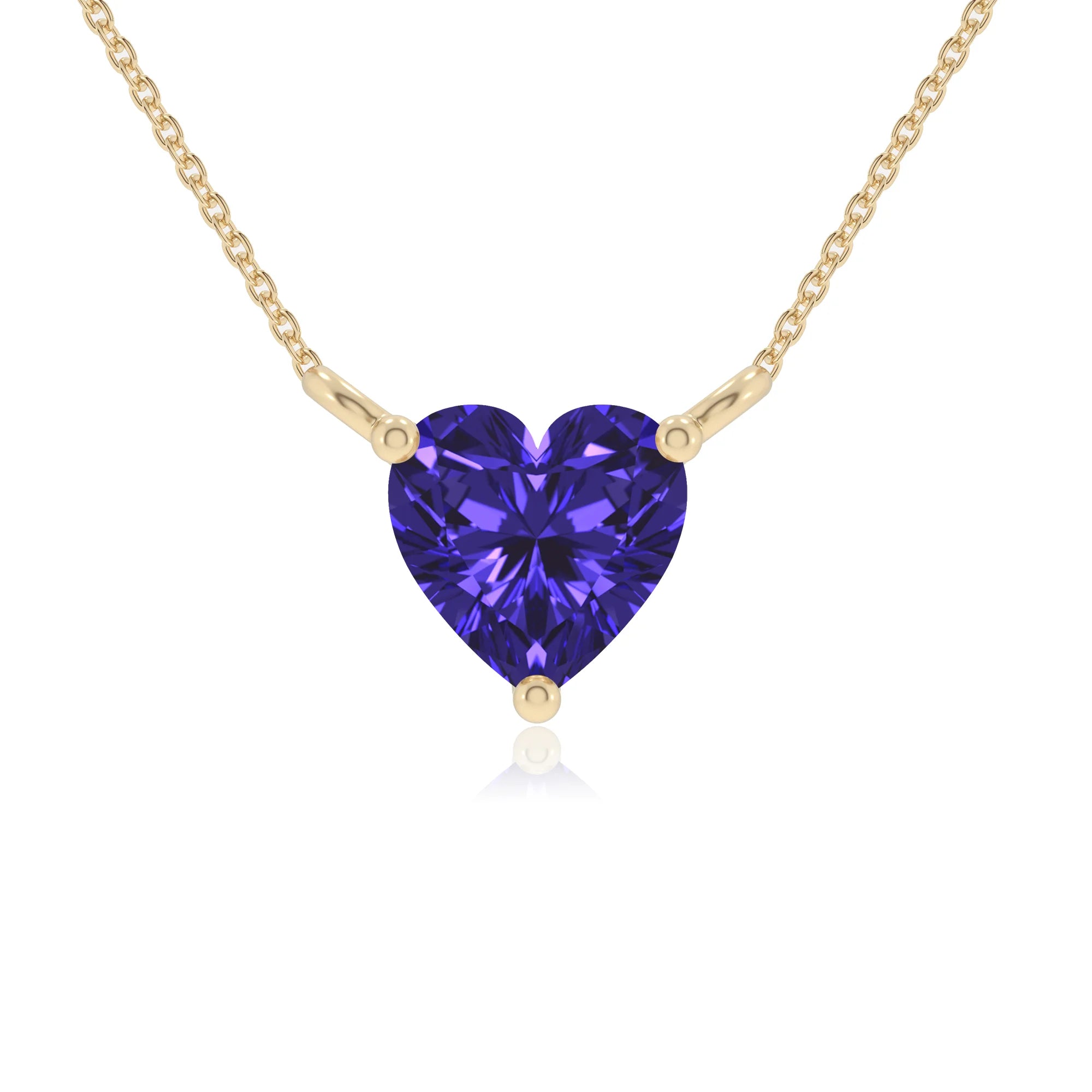 lab grown tanzanite heart solitaire necklaces in yellow gold 